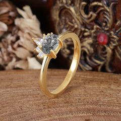 1 Carat Oval Cut 4 Prong Black Rutilated Quartz Anniversary Ring Puppy Paw Unique Ring