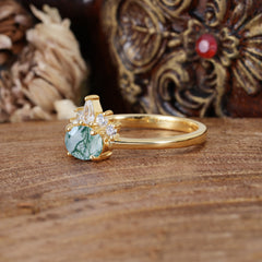 1 Carat Oval Cut Moss Agate Anniversary Ring Puppy Paw Unique Ring