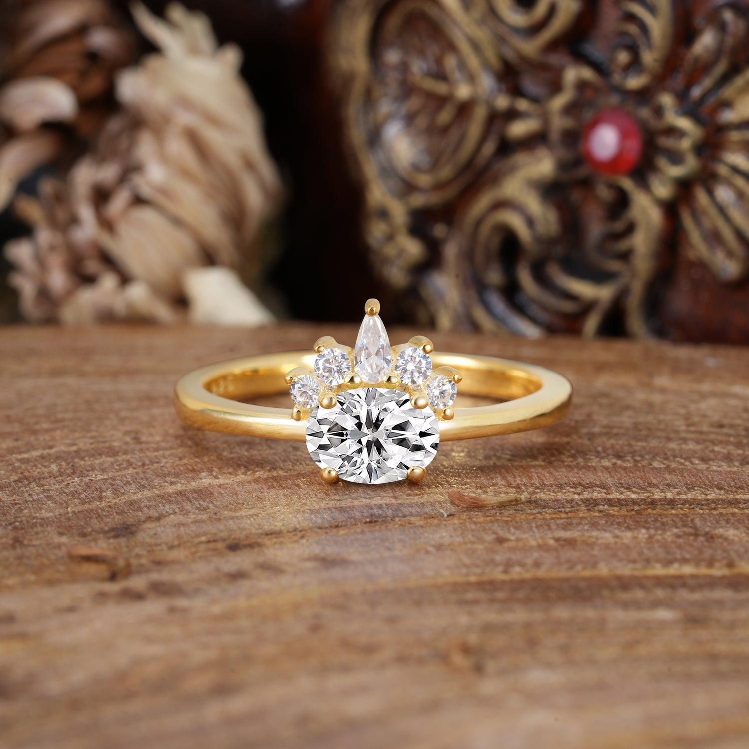 Unique 4 Prong Oval Cut Lab Diamond Puppy Paw Engagement Ring