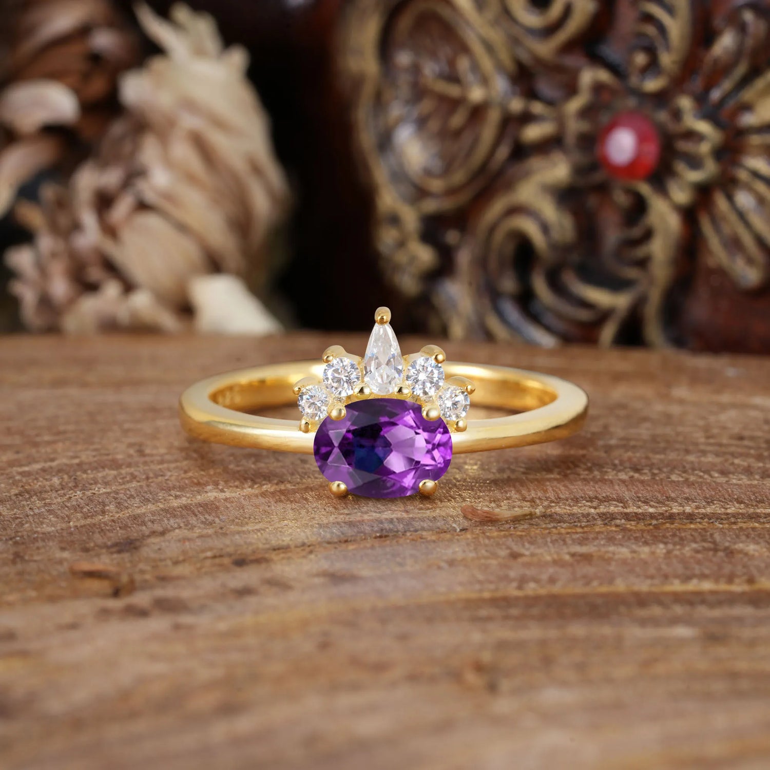 Unique 4 Prong Oval Cut Amethyst Puppy Paw Engagement Ring