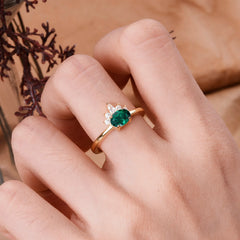 1 Carat Oval Cut Emerald Anniversary Ring Puppy Paw Unique Ring