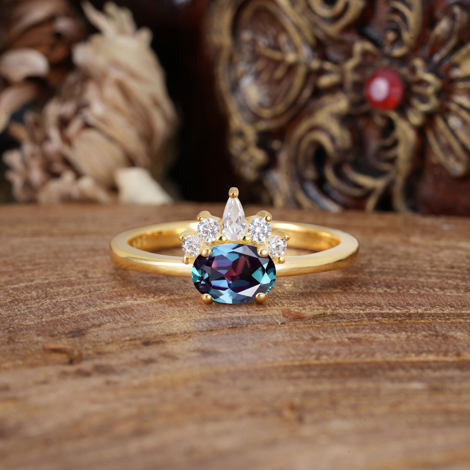 Unique 4 Prong Oval Cut Alexandrite Puppy Paw Engagement Ring