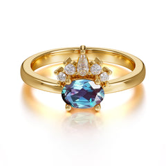 1 Carat Oval Cut Alexandrite Anniversary Ring Puppy Paw Unique Ring