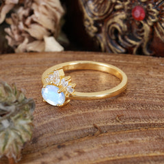 1 Carat Oval Cut Moonstone Anniversary Ring Puppy Paw Unique Ring