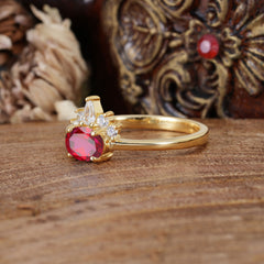 1 Carat Oval Cut Ruby Anniversary Ring Puppy Paw Unique Ring