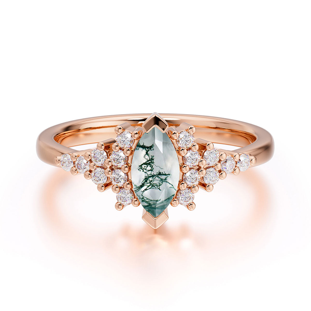 Marquise Cut Vintage Moss Agate Engagement Ring Wedding Ring
