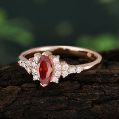 Marquise Cut Vintage Garnet Engagement Ring Wedding Ring