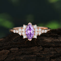 Marquise Cut Vintage Amethyst Engagement Ring Wedding Ring