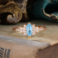 Marquise Cut Vintage Aquamarine Engagement Ring Wedding Ring