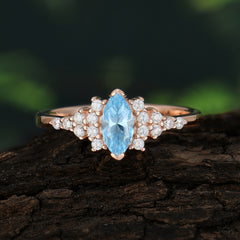 Marquise Cut Vintage Aquamarine Engagement Ring Wedding Ring