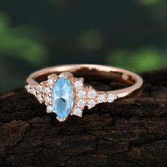 Marquise Cut Vintage Aquamarine Engagement Ring Wedding Ring