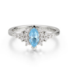 Marquise Cut Vintage Aquamarine Engagement Ring Wedding Ring