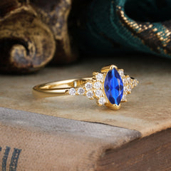 2 Prong Marquise Cut Vintage Sapphire Engagement Ring Wedding Ring