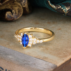 2 Prong Marquise Cut Vintage Sapphire Engagement Ring Wedding Ring