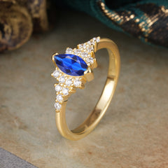 2 Prong Marquise Cut Vintage Sapphire Engagement Ring Wedding Ring