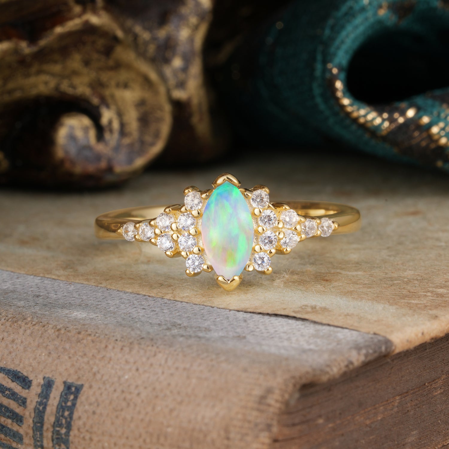 2 Prong Marquise Cut Vintage Opal Engagement Ring
