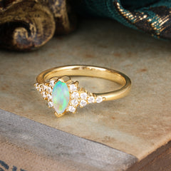 2 Prong Marquise Cut Vintage Opal Engagement Ring Wedding Ring