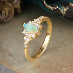 2 Prong Marquise Cut Vintage Opal Engagement Ring Wedding Ring