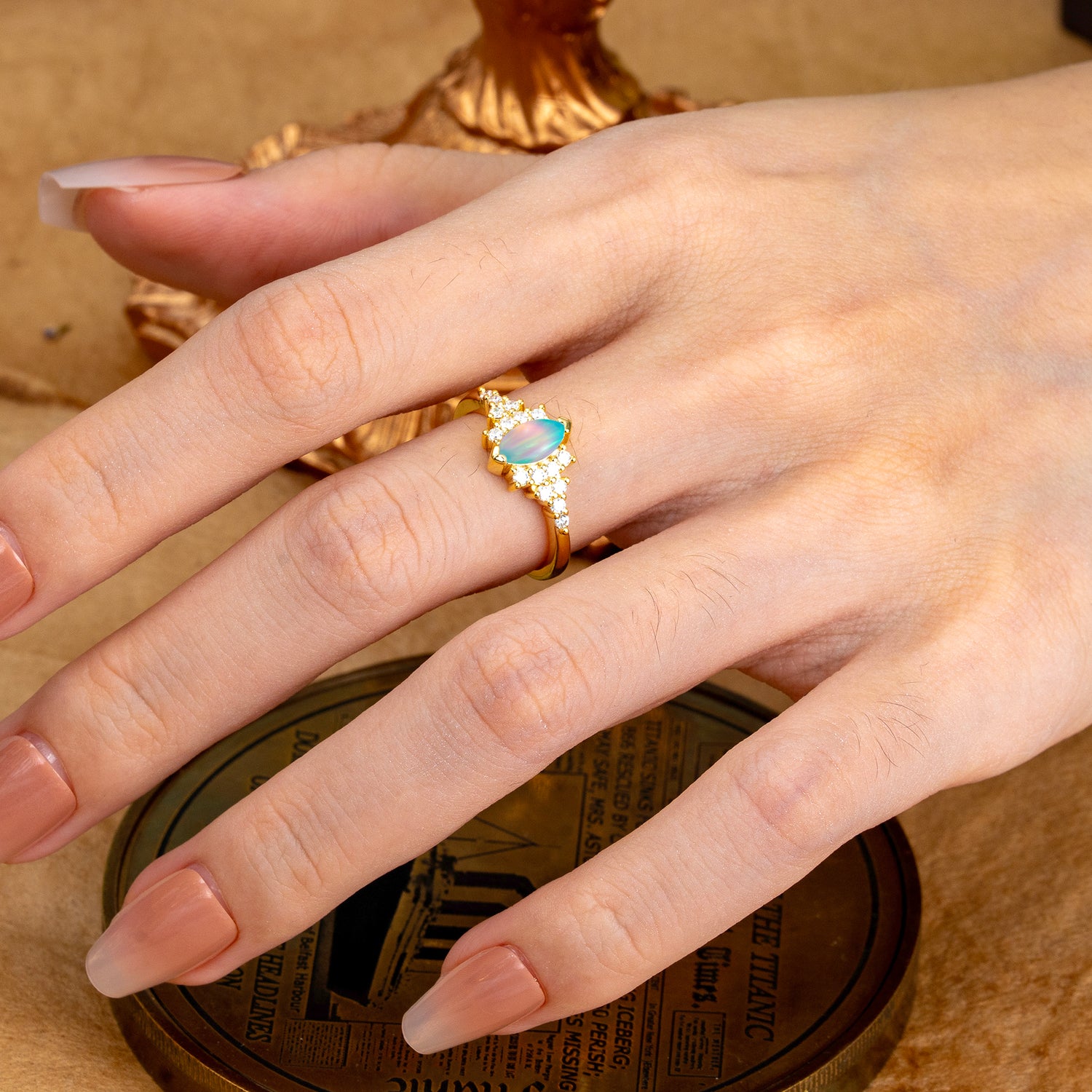 2 Prong Marquise Cut Vintage Opal Engagement Ring