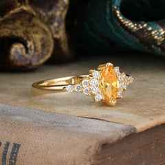 Marquise Cut Vintage Citrine Engagement Ring Wedding Ring
