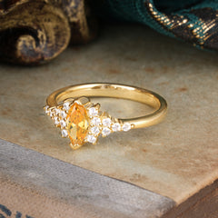 Marquise Cut Vintage Citrine Engagement Ring Wedding Ring