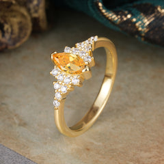 Marquise Cut Vintage Citrine Engagement Ring Wedding Ring