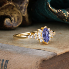 Marquise Cut Vintage Tanzanite Engagement Ring Wedding Ring