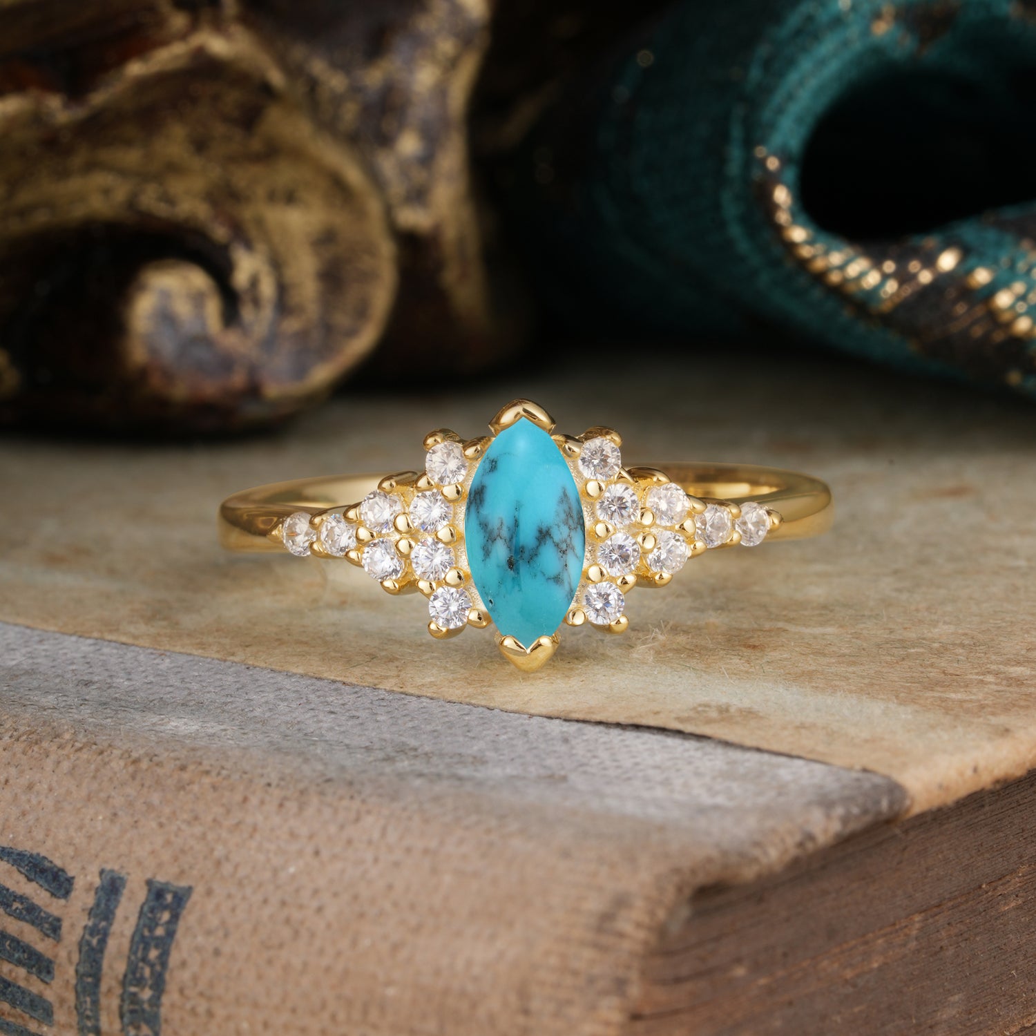 2 Prong Marquise Cut Vintage Turquoise Engagement Ring