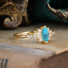 2 Prong Marquise Cut Vintage Turquoise Engagement Ring Wedding Ring