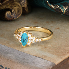 2 Prong Marquise Cut Vintage Turquoise Engagement Ring Wedding Ring