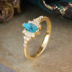 2 Prong Marquise Cut Vintage Turquoise Engagement Ring Wedding Ring