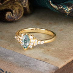 Marquise Cut Vintage Moss Agate Engagement Ring Wedding Ring