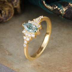 Marquise Cut Vintage Moss Agate Engagement Ring Wedding Ring