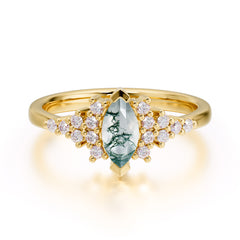 Marquise Cut Vintage Moss Agate Engagement Ring Wedding Ring
