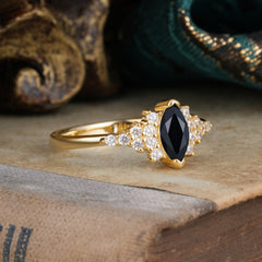 Marquise Cut Vintage Black Onyx Engagement Ring Wedding Ring