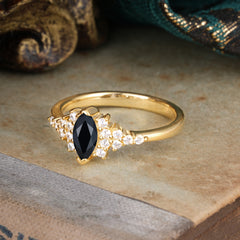 Marquise Cut Vintage Black Onyx Engagement Ring Wedding Ring