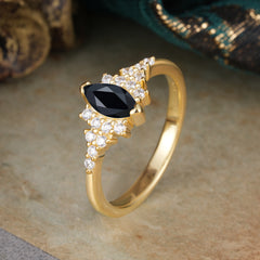 Marquise Cut Vintage Black Onyx Engagement Ring Wedding Ring