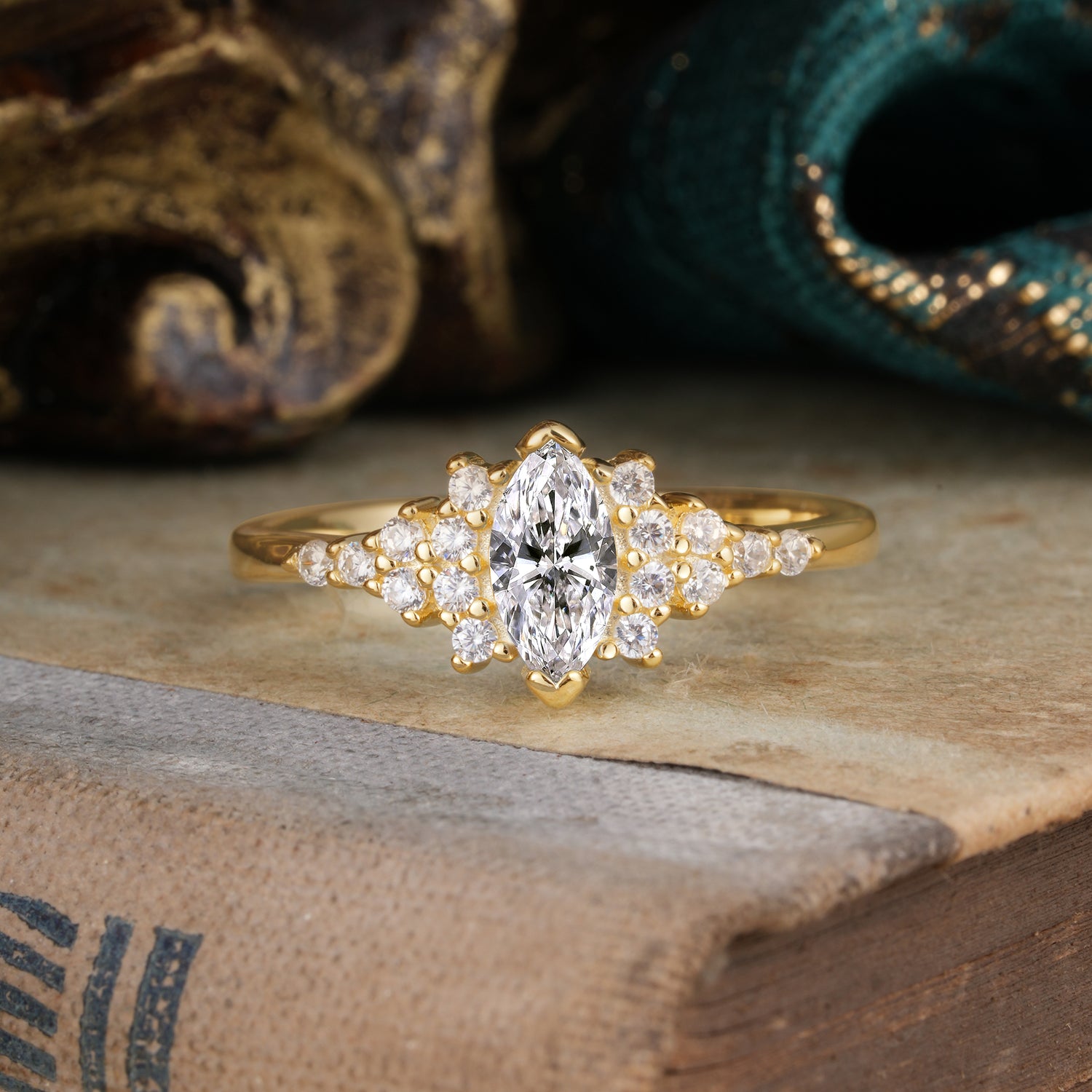 2 Prong Marquise Cut Vintage Lab Diamond Engagement Ring