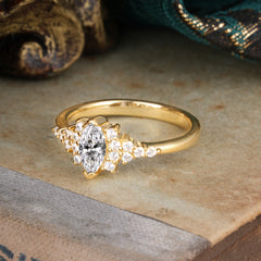 2 Prong Marquise Cut Vintage Lab Diamond Engagement Ring Wedding Ring