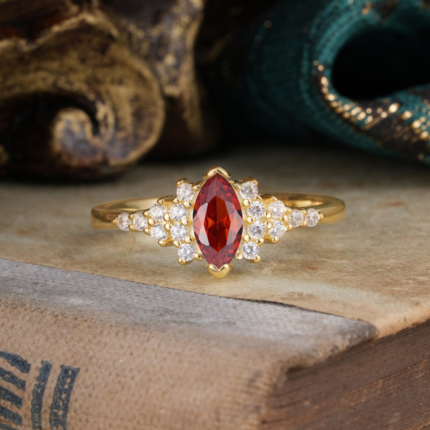 Marquise Cut Vintage Garnet Engagement Ring