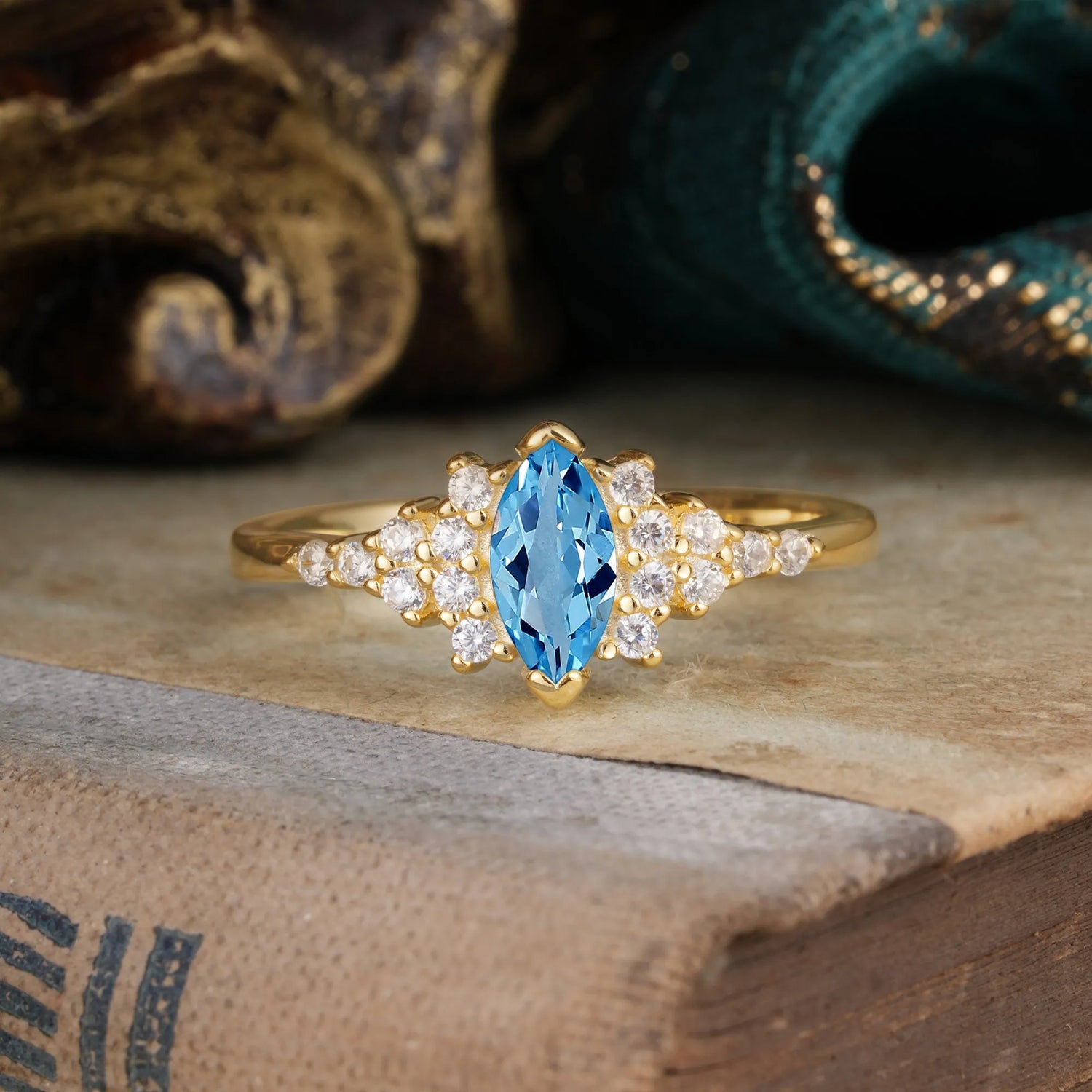 Marquise Cut Vintage Aquamarine Engagement Ring