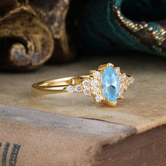 Marquise Cut Vintage Aquamarine Engagement Ring Wedding Ring