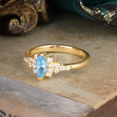 Marquise Cut Vintage Aquamarine Engagement Ring Wedding Ring