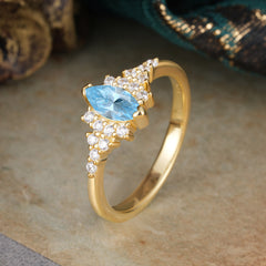 Marquise Cut Vintage Aquamarine Engagement Ring Wedding Ring