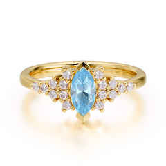 Marquise Cut Vintage Aquamarine Engagement Ring Wedding Ring