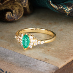 Marquise Cut Vintage Emerald Engagement Ring Wedding Ring