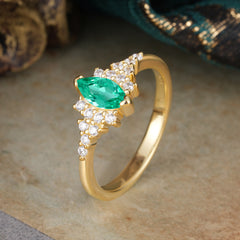 Marquise Cut Vintage Emerald Engagement Ring Wedding Ring