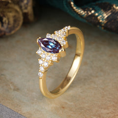 2 Prong Marquise Cut Vintage Alexandrite Engagement Ring Wedding Ring