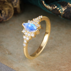 Marquise Cut Vintage Moonstone Engagement Ring Wedding Ring