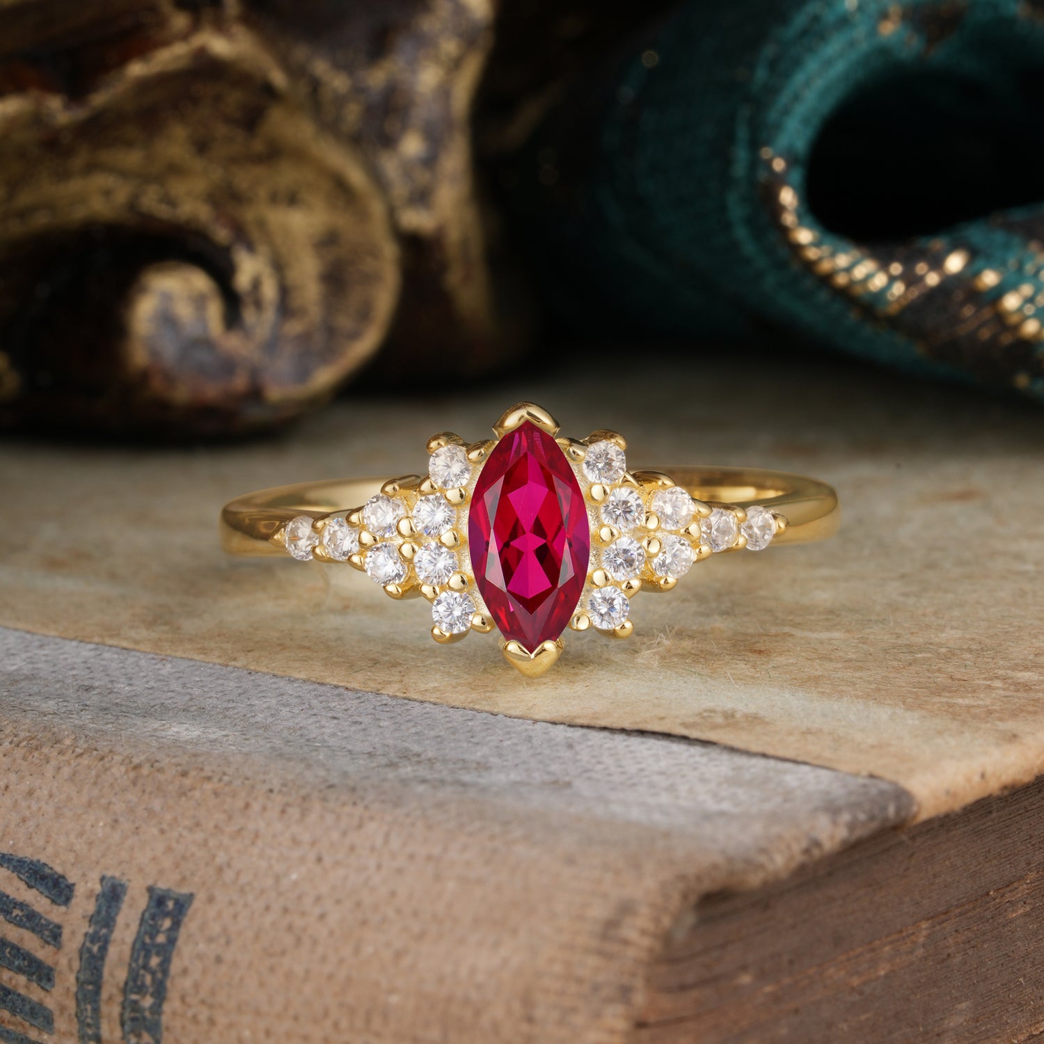 2 Prong Marquise Cut Vintage Ruby Engagement Ring